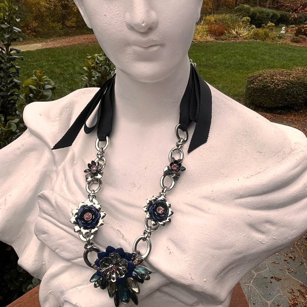 Statement necklace  Blue Flower Runway Necklace